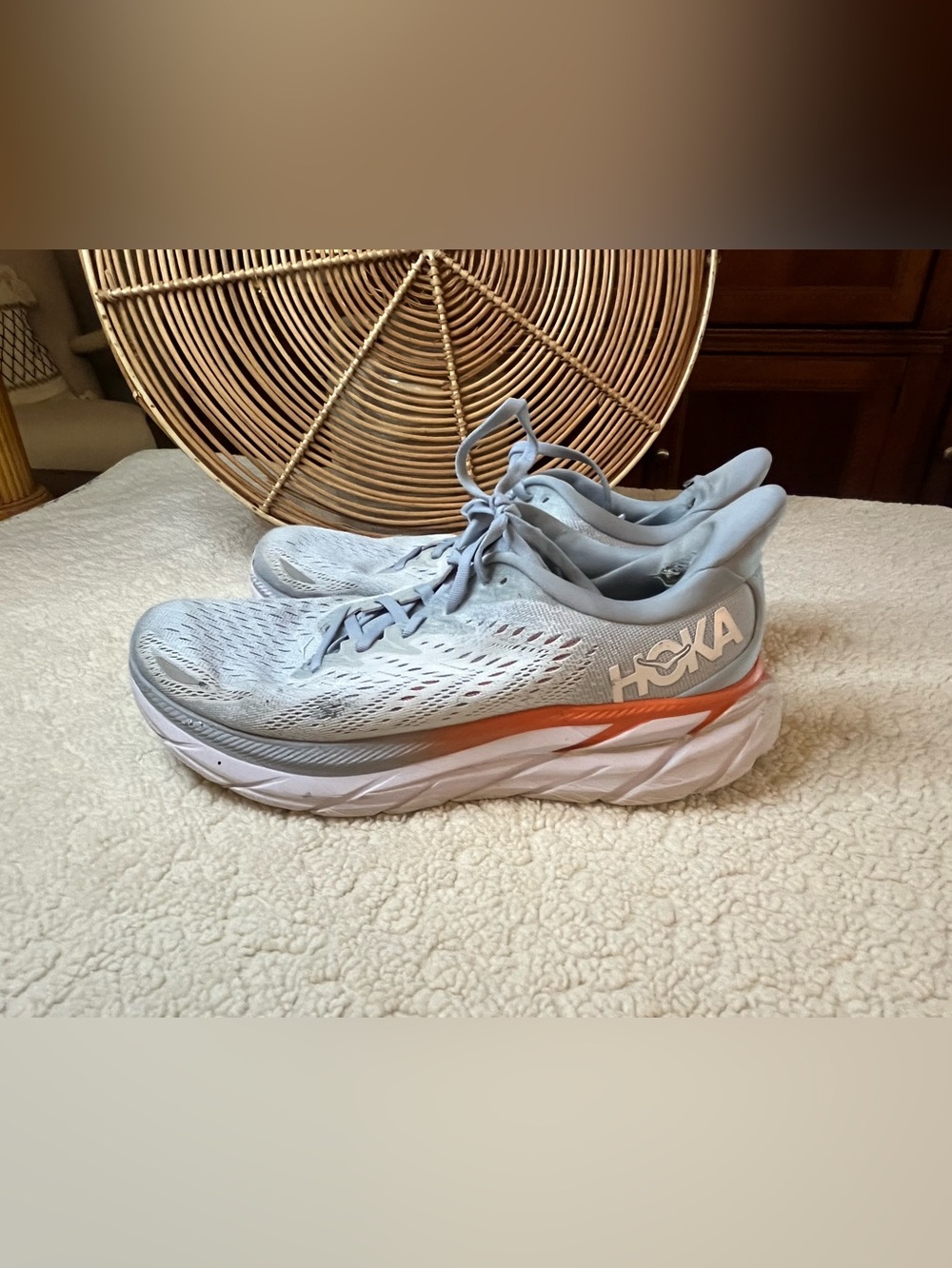 Hoka One One Clifton Running Shoes Gray Orange Women’s Athletic Sneakers